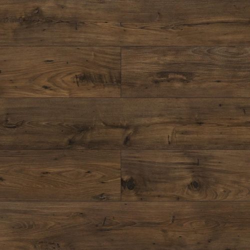 Uzorak akcijskog laminata D3347 12 mm 33/AC5 sa toplim tamnosmeđim drvenim dekorom, izraženim godovima i rustičnim detaljima