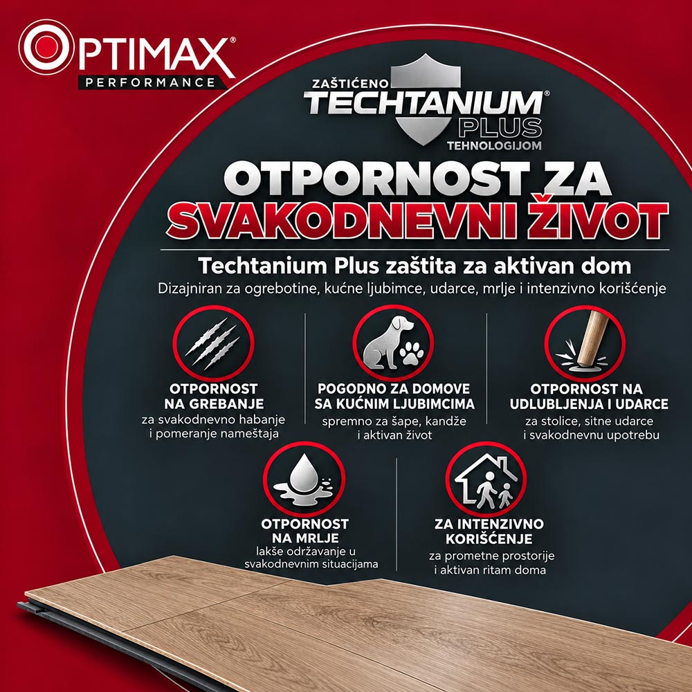 Techtanium Plus zaštita OptiMax Sand Dollar poda za veću otpornost na grebanje, udubljenja, mrlje, kućne ljubimce i intenzivno korišćenje
